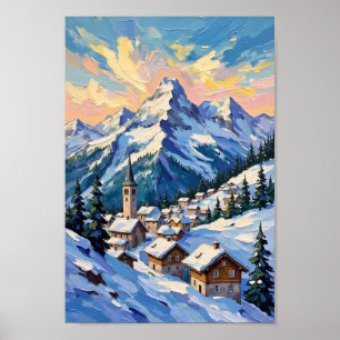 Arte de paisaje de viaje de los Alpes suizos vinta