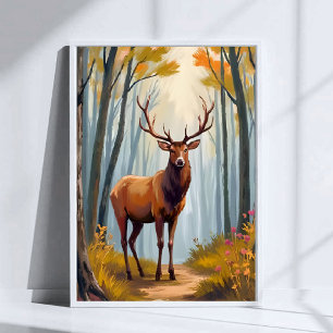 Arte de paisaje en acuarela del bosque de alces