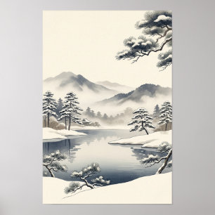 Arte de paisaje invernal minimalista de estilo jap