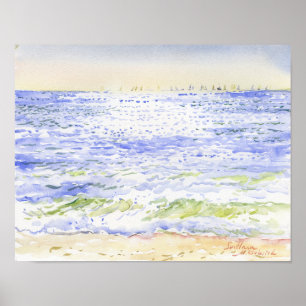 Arte de paisaje marino al acuarela costero