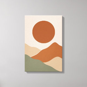 Arte de paisaje minimalista boho de sol y montañas