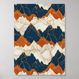 Arte de paisaje montañoso retro rojo azul
