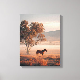 Arte de paisaje pastel de caballo en amanecer brum