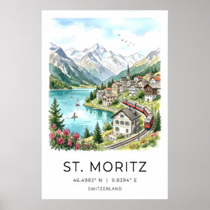 Arte de paisaje suizo St Moritz Acuarela - Alpino