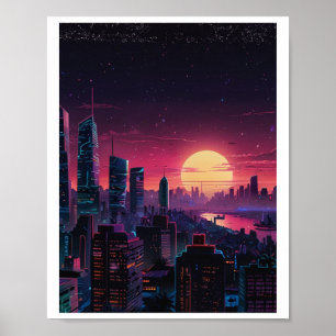 Arte de paisaje urbano ciberpunk Vaporwave – cielo