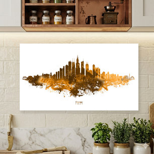 Arte de paisaje urbano naranja acuarela del horizo