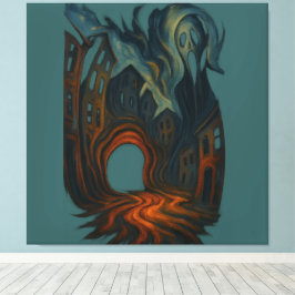 Arte de paisaje urbano oscuro surrealista con figu