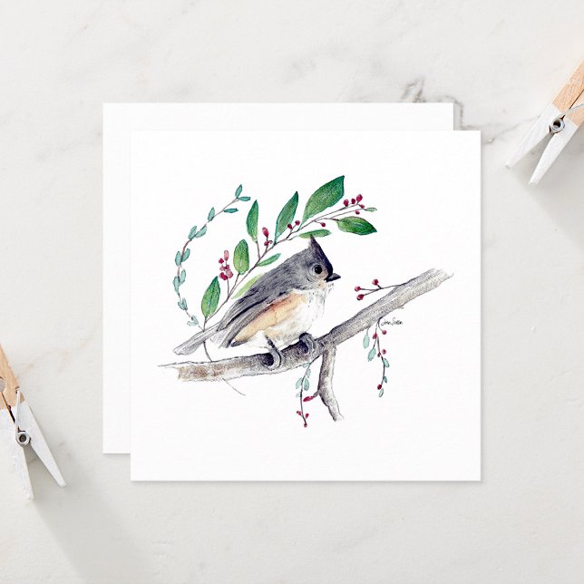 Arte de pájaro de Titmouse (Tufted Titmouse Watercolor Blank Square Note Cards by Jenn Steffen Art)