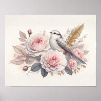 Arte de Pájaro Hermoso y Rosas
