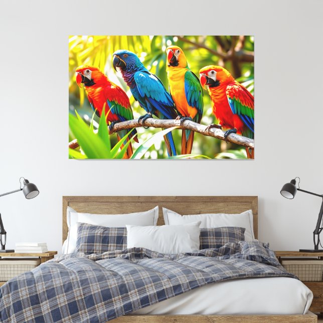 Arte de pájaros loros guacamayos coloridos (Insitu(Dormitorio))