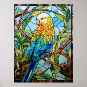 Arte de pájaros tropicales Budgie de vidrio emplom