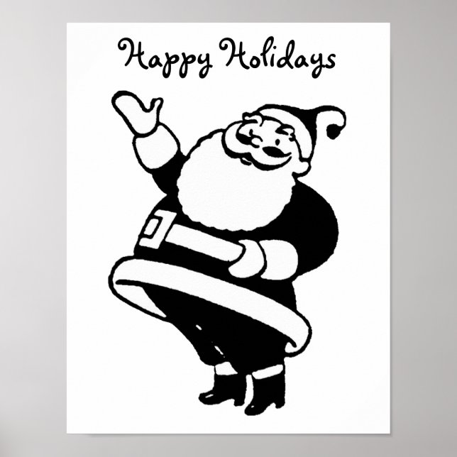 Arte De Papá Noel Blanco Y Negro Vintage (Frente)