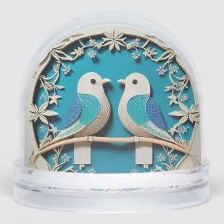 Arte de papel de dos aves con motivos florales