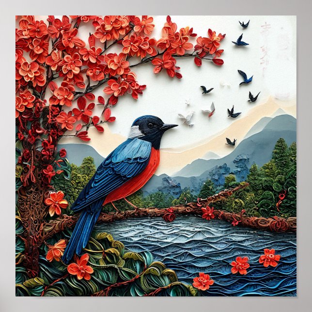 Arte de papel de pájaro lindo (Frente)