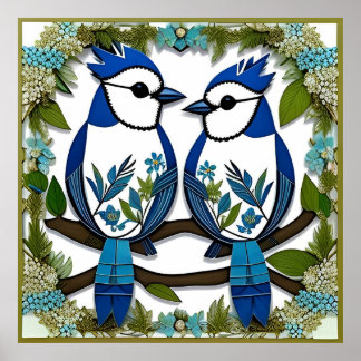 Arte de papel de pájaros arrendajos azules