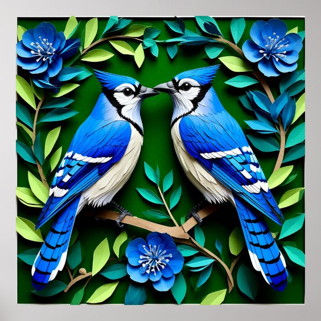 Arte de papel de pájaros arrendajos azules (Frente)