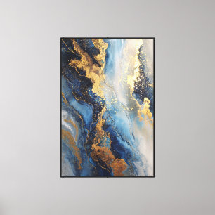 Arte de pared abstracto Azul y Dorado: Venas Oceán