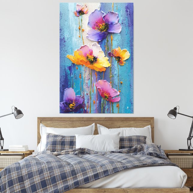 Arte de pared abstracto con textura floral morada  (Insitu(Dormitorio))