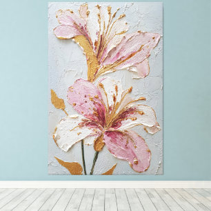 Arte de pared abstracto con textura floral rosa y