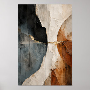 Arte de pared abstracto curvo de marfil con óxido