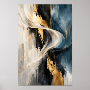 Arte de pared abstracto de cinta fluida dorada neg
