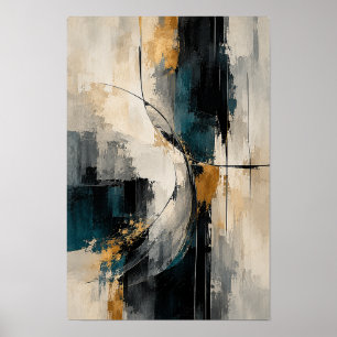 Arte de pared abstracto de círculo dorado y carbón