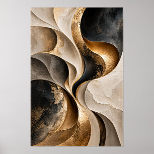 Arte de pared abstracto de curvas fluidas negro be