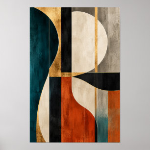 Arte de pared abstracto de curvas geométricas dora