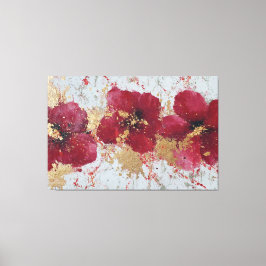 Arte de pared abstracto de flor roja y dorada