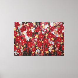 Arte de pared abstracto de flor roja y dorada