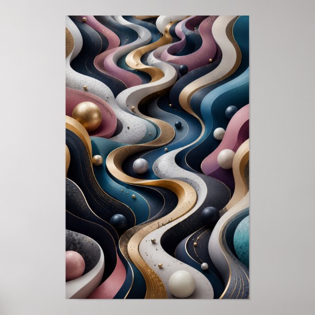 Arte de pared abstracto de flujo 3D sin fin (Frente)