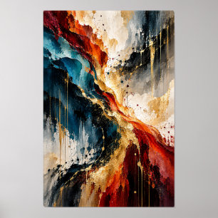 Arte de pared abstracto de flujo diagonal dorado y