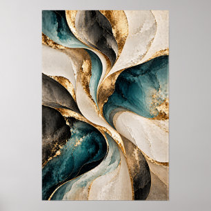Arte de pared abstracto de flujo escultural en neg