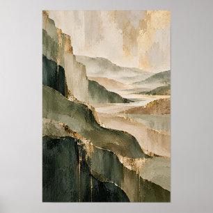 Arte de pared abstracto de montaña en tonos terros