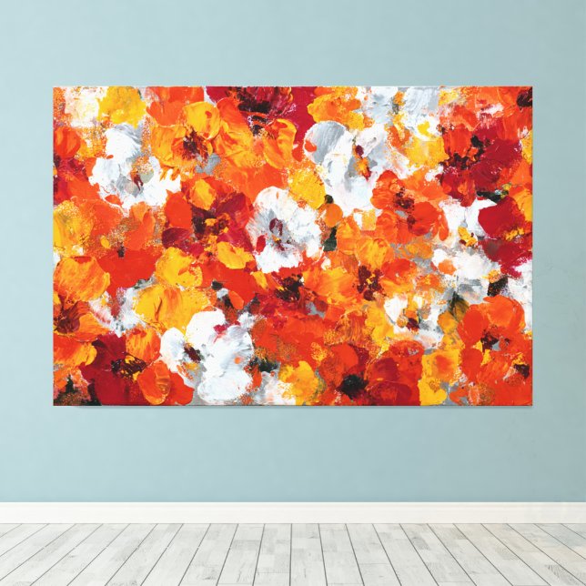Arte de pared abstracto de pétalos naranjas y rojo (Insitu (piso de madera))