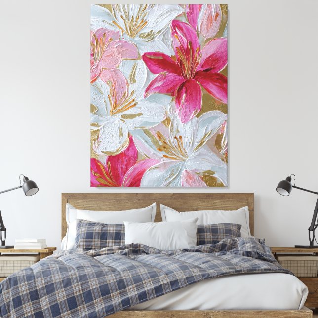 Arte de pared abstracto de textura de lirio rosa y (Insitu(Dormitorio))