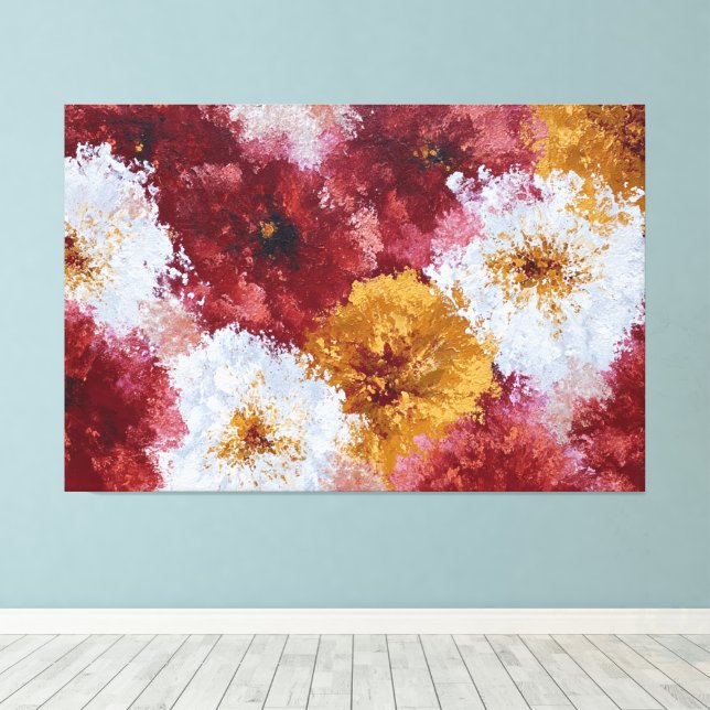 Arte de pared abstracto floral rojo y amarillo int (Insitu (piso de madera))