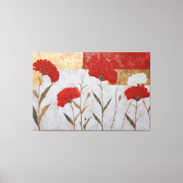 Arte de pared abstracto floral rojo y blanco dorad