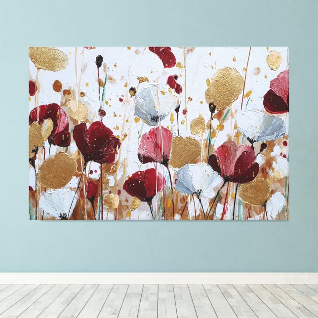 Arte de pared abstracto floral texturizado en rojo (Insitu (piso de madera))