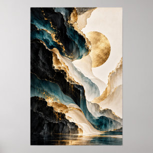 Arte de pared abstracto fluido de oro negro verde