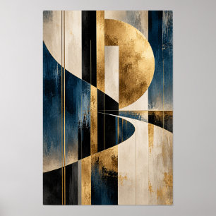 Arte de pared abstracto geométrico de órbita dorad