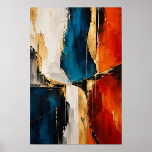 Arte de pared abstracto geométrico de oro rojo cob
