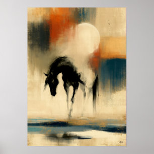 Arte de pared abstracto japonés Sumi-E de caballo
