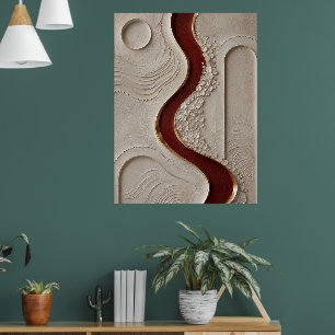 Arte de pared abstracto minimalista burgundy y bei