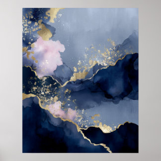 Arte de pared abstracto moderno azul marino dorado