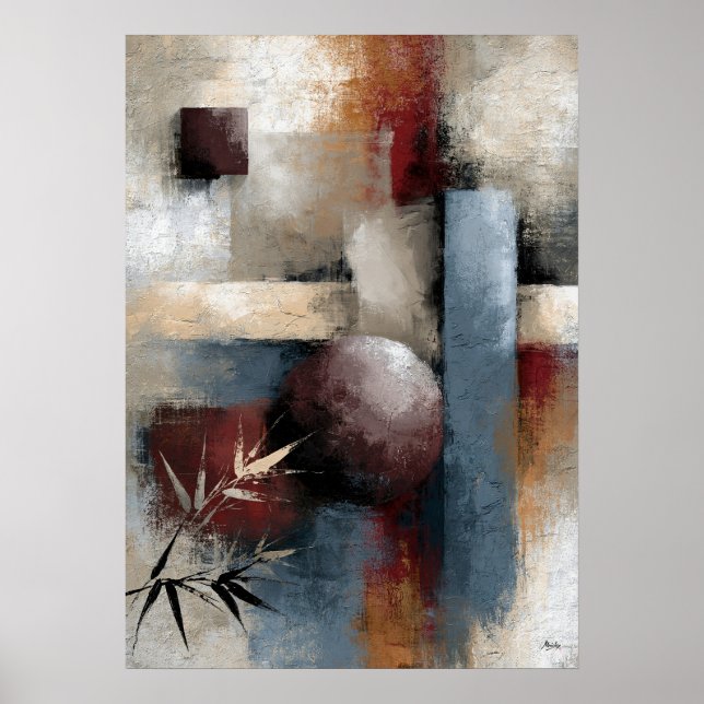 Arte de pared abstracto moderno japonés de bambú W (Frente)