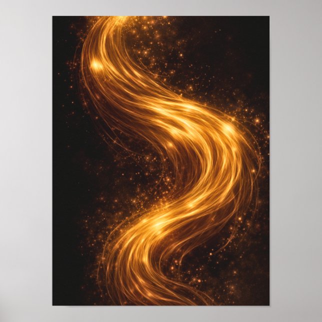 Arte de pared abstracto oscuro de flujo dorado – O (Frente)