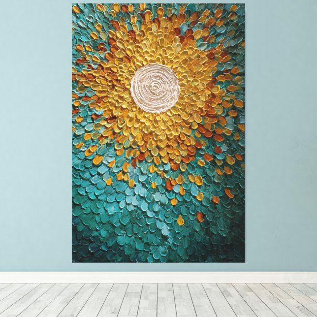 Arte de pared abstracto ráfaga de sol dorada con p (Insitu (piso de madera))