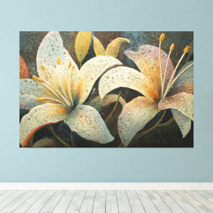 Arte de pared abstracto texturizado de lirios crem