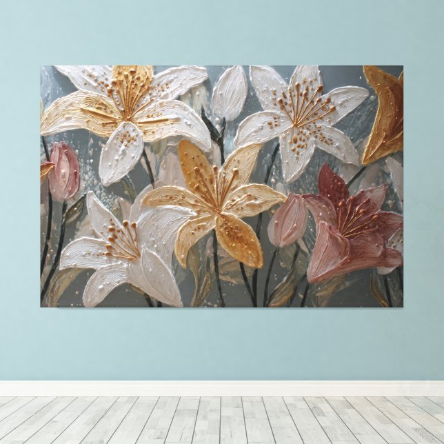 Arte de pared abstracto texturizado de lirios rosa (Insitu (piso de madera))